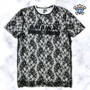ASOS MEN LONGLINE GRAPHIC TEE WITH LACE OVERLAY SIZE MEDIUM STREETWEAR UNIQUE